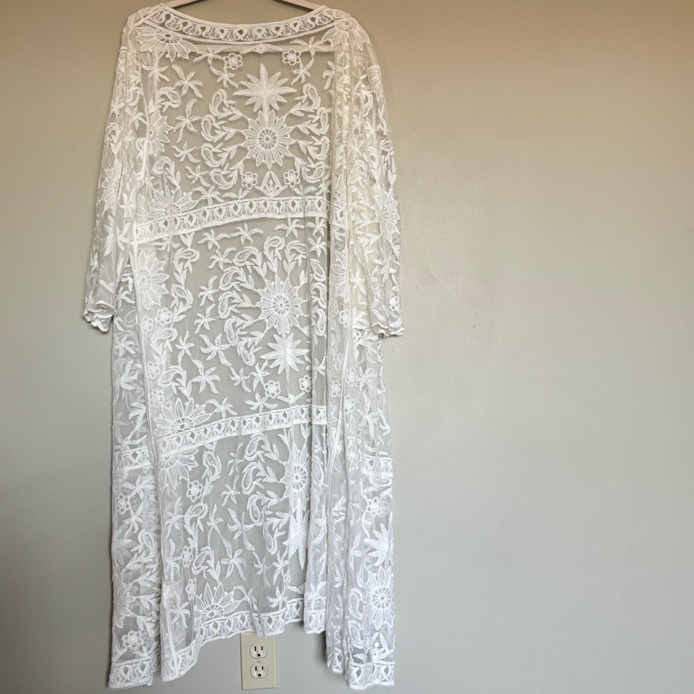 Sundance White Lace Duster Kimono Cardigan Size 2XL -Beach Boho Wedding - Picture 2 of 16